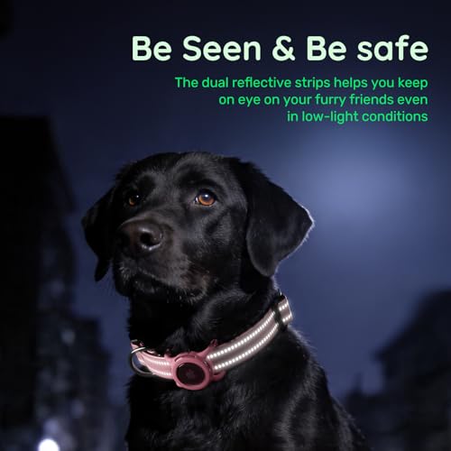 Image of Reflective Dog Collar with AirTag Holder, Waterproof Dog Collar with QR Code, Heavy Duty Adjustable Pet Collar for Small Medium Large Dogs, Pink