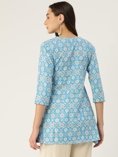 Image of feranoid Floral Print Angrakha 3 Sleeves Flared Kurti