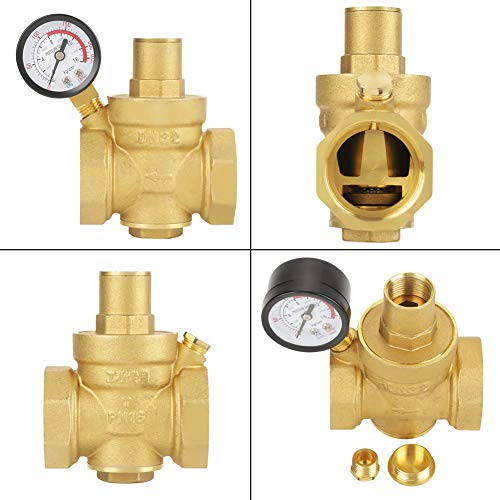 Pressure Reducing Valve, BSP DN32 1-1/4inch Brass Water Pressure Reducing Valve 1-1/4'' Adjustable Water Control Pressure Regulator Valve Thread with Gauge Meter 1.6MPa Mechanical Transmission