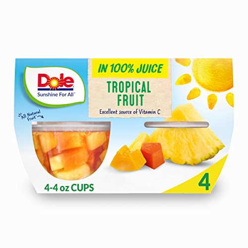 Dole Fruit Bowls Tropical Fruit With Pineapple & Papaya In 100% Juice, Gluten Free Healthy Snack, 4 Oz, 4 Total Cups #TOP26