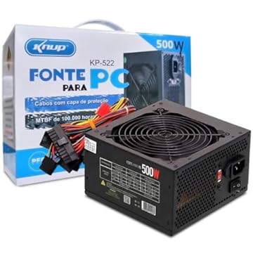 Fonte de Alimentação ATX 500W para PC Computador Gamer, Cooler 120mm Silencioso, Bivolt 115/230V, Proteção Contra Curto-Circuito (Fonte de Alimentação KP-522)