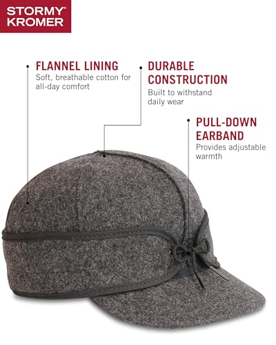 Image of Stormy Kromer The Original Cap, Wool Blend Hat, Warm Winter Outdoor Cap with Flannel Lining, Earflaps, for Men and Women