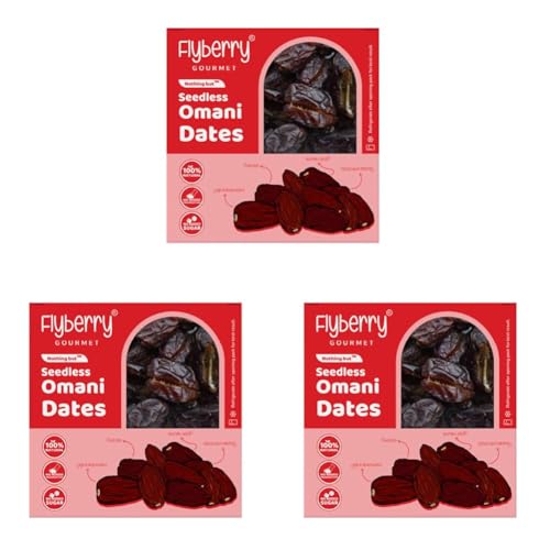 Image of Flyberry Gourmet Seedless Omani Dates 250g | Premium Dry Fruits | All-Natural | No Added Sugar | No Preservatives | Gluten-Free | Vegan | Non-GMO | Khajur /Khajoor /Khejur (250 g) (Pack of 3)