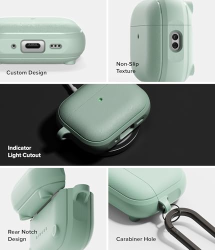 Image of Ringke Onyx Magnetic for AirPods Pro 3 Case with Carabiner [Compatible with MagSafe] Non-Slip Anti-Fingerprint Textured, Shockproof Protective Cover - Mint