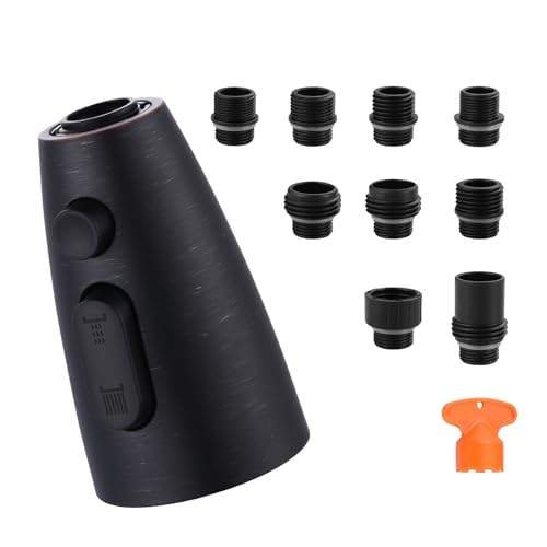 WOWOW Kitchen Faucet Head Replacement Oiled Rubbed Bronze, 3 Function Pull Out Spray Nozzle with 9 Adapters for Kitchen Sink Faucet，US Standard for Moen Kohler Delta Faucets G1/2 Male Connec