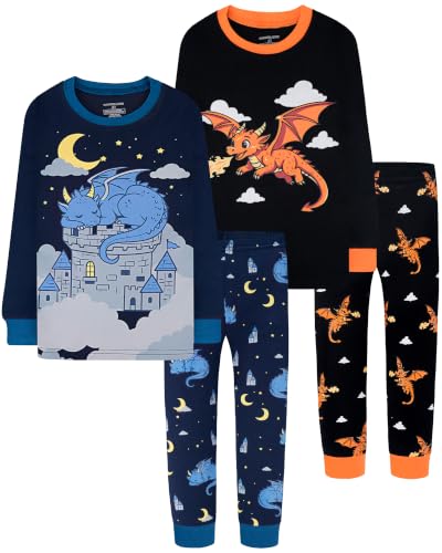 Image of DAUGHTER QUEEN Boys Pajamas 4 Pieces Long Set 100% Cotton Sleepwear Size 18 Months-12 Years