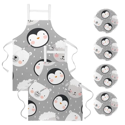 Tablier de cuisine avec 4 broches et motifs ours mouton pour restaurant