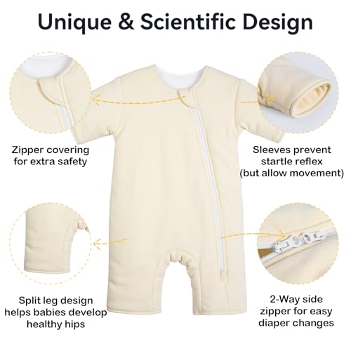 Image of Baby Transition Sleep Sack 9-12 Months 100% Cotton Warm Thick Transition Swaddles for Newborns Infant Long Sleeve Sleep Sack with Feet Baby Wearable Blanket 2-Way Zipper Easy Diaper Changes