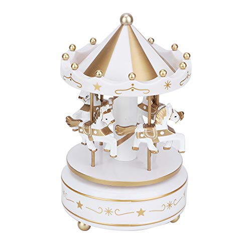 Tyenaza Boîte à Musique Carrousel Cheval, Boîte à Musique de Manège, Merry-GO-Round Carrousel pour Cadeau Noël Mariage Cadeau d'anniversaire Décor(Blanc)