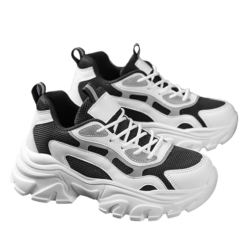 Chunky Colorblock Lace-Up Sneakers for Women – Black Sporty Platform Shoes, Trendy Fit Footwear for Casual Wear