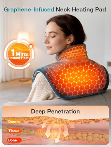 Image of ALLJOY Graphene-Infused Heating Pad for Neck and Shoulders and Back | 1Mins Instant Heat, Weighted Neck Heating Pad for Neck Pain with 9 Heat 4 Timers, Birthday Gifts for Men Women Snug-Fit