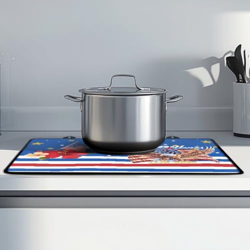 Image of Induction Stove Top Cover Protector Multipurpose Flat Top Stove Cover Mat Universal Stove Top Cover for Electric Cooktop Mat, 29 x 21 Inch, American Eagle Hibiscus 250 Years Print