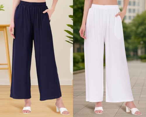Image of Buy That Trendz Palazzo Pants for Women Rayon Elasticated Regular Fit Flared Wide Leg M to 6XL Pack of 2