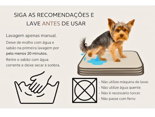 Tapete Higiênico Lavável para Cães, Kit com 6 Unidades, 80 x 60 cm, Branco, Base Impermeável