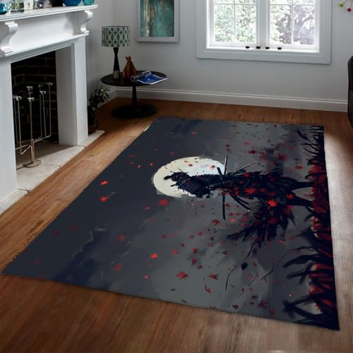 Tapis Samouraï Japonais Clair de Lune Noir Gris pour Salon Cosy et Chambre - 3
