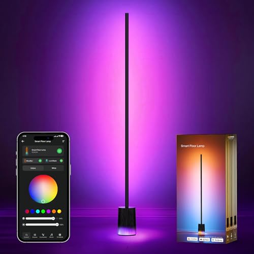 Image of Brizled Matter Floor Lamp, RGBWW 1725lm Smart Floor Lamp Compatible with Alexa, Google, 75+ Scene Modes Corner Floor Lamp with Lighting Base, Music Sync LED DIY Floor Lamp for Living Room Bedroom