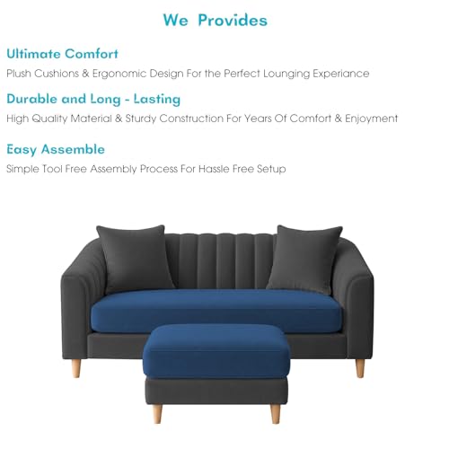 Image of Doraldo 2 Seater Sofa Set with Ottoman for Living Room (Blue Black) Premium Fabric Sofa
