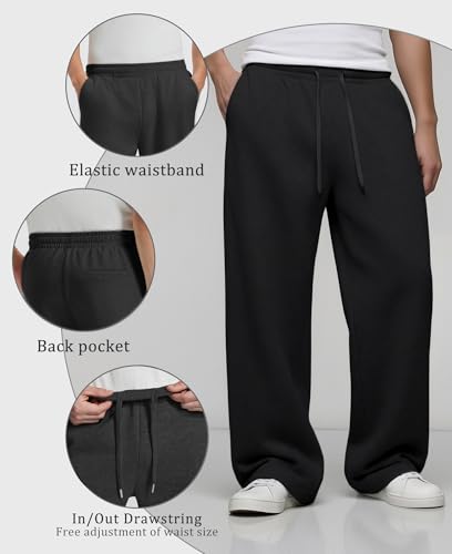 Image of Susclude Mens Lightweight Baggy Sweatpants Wide Leg Gym Lounge with Pockets | Wide Leg, Premium Cotton Blend, Inner /Outer Drawstring, 3 Pockets, Y2K Oversized, Breathable for Gym Lounge All Seasons