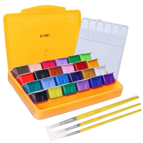 Conjunto de tintas a guache HIMI 24 cores x 30ml Artista Pintando Guache Copo de geléia Projeto Tintas de guache opacas não tóxicas com pincel e paleta para artistas pintores alunos e crianças -verde