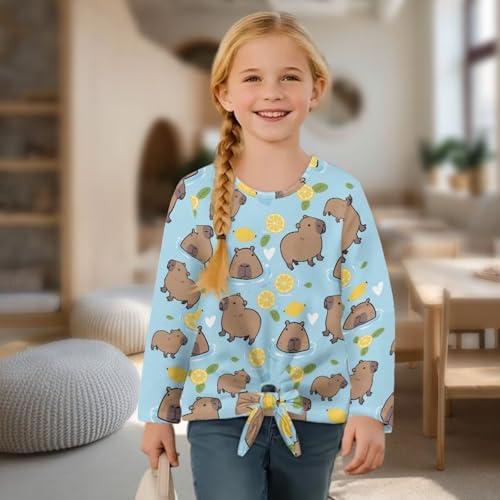 Girls Long Sleeve Shirt Kids Crewneck T-Shirt with Front Tie Children Tunic Tops4