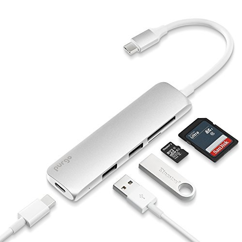 Purgo USB Type-C Hub with Card Reader,2 USB 3.0 Ports, Type-C Charging Port for MacBook Pro,Chromebook and More (Silver)