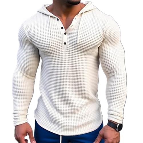 Men's Athletic Hoodie Casual Long Sleeve Waffle Lightweight Muscle Tees Fashion Workout Sweatshirt