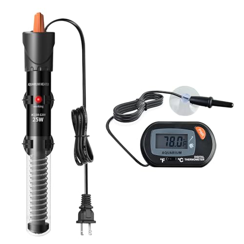 Image of HiTauing Aquarium Heater 25W /50W /100W /200W /300W, Adjustable Knob Fish Tank Heater with Digital Thermometer, Submersible Betta /Turtle Tank Heater for Freshwater and Saltwater Tanks