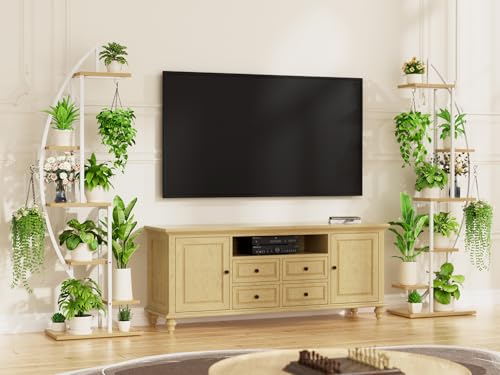 Image of BACEKOLL Plant Stand Indoor with Grow Lights, 6 Tiered Tall Plant Shelf, 63 inch Metal Plant Stand for Indoor Plants Multiple, Half-Moon Plant Rack Display Shelf, 2 Pcs Plant Holder for Living Room, White