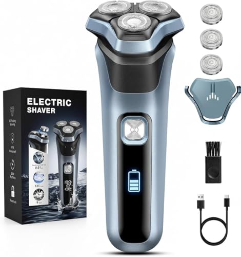 Barbeador Elétrico para Homens para Rosto, Uso Seco e Molhado, Barbeador Rotativo 4D Recarregável com Aparador, 5000 para Cuidados com Pele Sensível Trava para Viagem, Mais de 90 Minutos de Autonomia