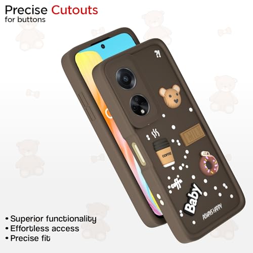 Image of Outlouders Back Cover for Oppo F23 5G | 3D Cartoon Bear Cute Fun Silicone Full Body Protection Bumper Case (Brown)