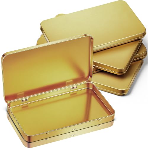 Image of Geiserailie 4 Pack Rectangular Metal Tin Box with Lid Metal Hinged Lid Tin Mini Paint Storage Box Empty Container Storage for Watercolor Jewelry Pen Candy Craft Organizer 7.0 x 4.2 x 0.6'' (Gold)