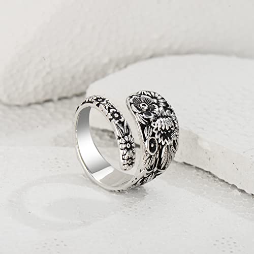 Cawsug Elegance Daisy Spoon Ring For Women Open Adjustable Vintage Silver Floral Thumb Jewelry Statement Fashion Gift (Vintage Silver, Adjustable) #TOP1