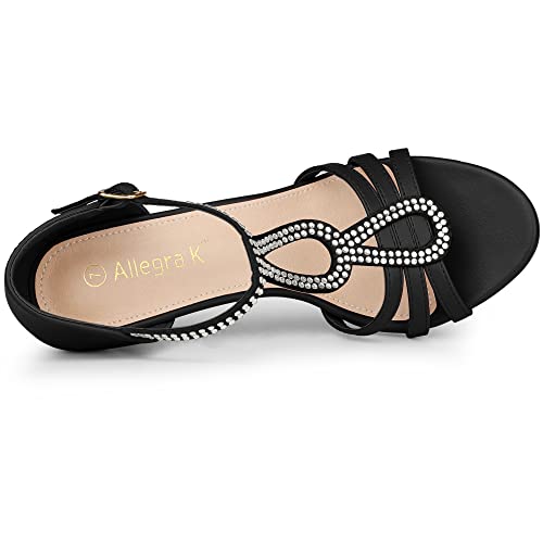 Allegra K Allegra K Women's Black Rhinestone Heel T Strap Stiletto Heels Black Sandals 7 M US
