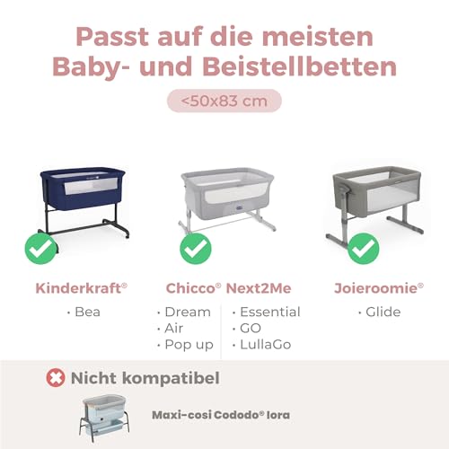 Dreamzie Set 2 Spannbettlaken Kinderwagen + 1 Matratzenschoner Babybett - 100% Baumwolle & Wasserdicht - 50x83 cm Heart