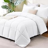 CozyLux Full Size Comforter Sets - 270GSM White Bedding Sets for All Seasons, 3 Pieces Box Stitched Bed Set with 1 Down Alternative Comforter and 2 Pillow Shams, Soft, Lightweight, Breathable