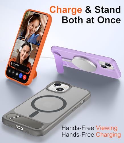 Image of Magnetic Compatible with iPhone 14 Case /iPhone 13 Case,[Built-in Invisible Kickstand][Compatible with MagSafe][Military Grade Shockproof] Slim Translucent Matte Phone Case for iPhone 14 /13 6.1 inch