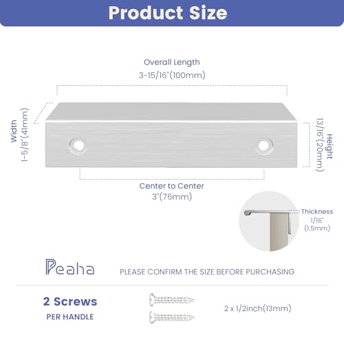 Image of Peaha 10 Pack Kitchen Cabinet Handles 3 inch Brushed Nickel Cabinet Pulls | Edge Finger Pulls for Cabinets Silver Drawer Pulls Modern Hidden Aluminum Alloy Dresser Drawer Handles Closet Bedroom