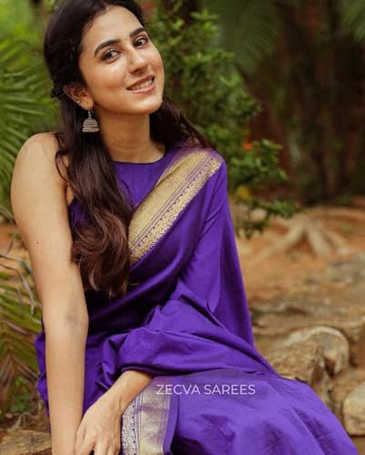 Image of ZECVA Women's Soft Kanjivaram Silk Saree For Women With Attach Unstitch Blouse Piece