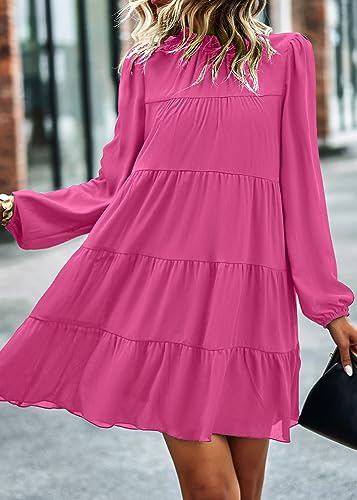 Image of KIRUNDO Women's 2026 Fall Long Sleeve Baby Doll Dresses | Ruffle Mock Neck, Tiered Flowy Swing, Mini Shift Dress, Loose Fit, Wedding Guest, Baby Shower, Summer, Autumn Winter Clothing