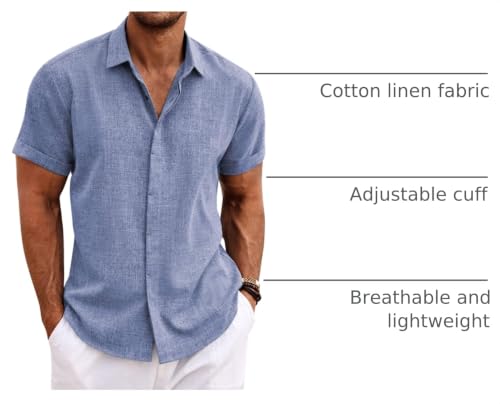 Image of COOFANDY Men's Linen Shirts Short Sleeve Casual Shirts Button Down Shirt for Men Beach Summer Wedding Shirt