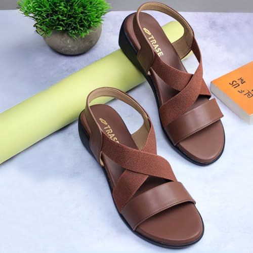 Image of TRASE Women's Fashion Sandals | Faux Leather Comfortable and Stylish Wedge | For Casual Wear & Formal Wear Occasions 2 inches heel for Women & Girls