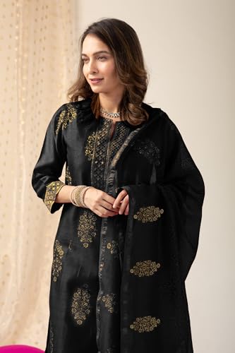 Image of GoSriKi Women's Rayon Viscose Straight Printed Kurta with Pant & Dupatta