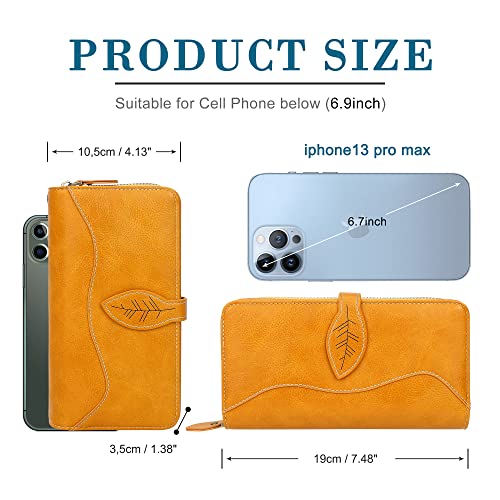 CONISY Womens Wallets Large Capacity, Multi Card Slots Clutch Long Wallet for Women with RFID Blocking (Yellow)4