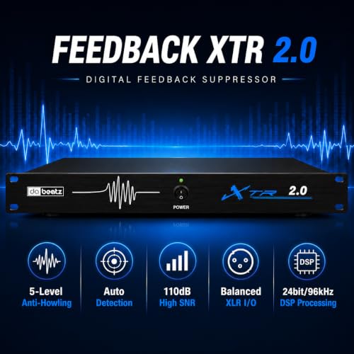 Image of DaBeatz XTR 2.0 Feedback Suppressor, 2 Mic In / 2 Line Out Anti-Howling Processor with Auto Feedback Elimination, Frequency Shift & 24-Bit /96kHz DSP for Stage, Conference, PA System & Karaoke
