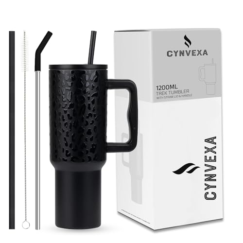 Image of CYNVEXA Tumbler with lid and Straw 1200ML Cup Stainless Steel Vacuum Insulated Tumbler for Water, Iced Tea or Coffee 1.2L Office Gym Travelling (40-Oz-Leapard Black)