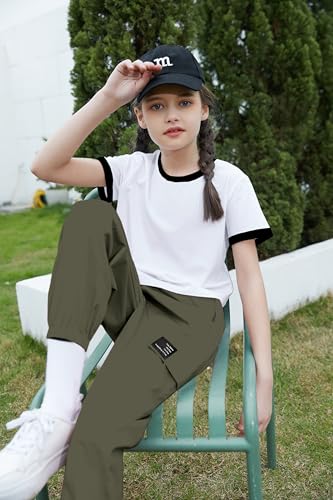 Image of Betusline Girls 2 Piece Summer Outfits,Kids Casual Short Sleeve Crop Top & Cargo Jogger Pants Sets,4T-14Y