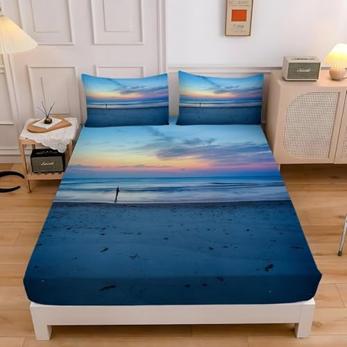TACOKI Sabanas Bajeras 135x190 Playa Sábanas Bajeras Ondas Ajustable Suave y Cómoda Sabana Bolsillo Profundo 30 cm, para Grueso Colchón, Sabanas Cama 135 c8403