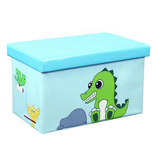 Otto & Ben Folding Storage Ottoman Chest With Foam Cushion Seat Washable Faux Leather Foot Rest Stools For Kids, 20", Crocodile And Bird #TOP22