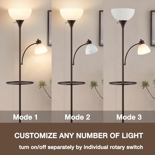Image of 72 inch Floor Lamp with Table, Adjustable Reading Lights, Torchiere Floor Lamps | Modern for Living Room, Bedroom, Office, Brown【Bulb not included】
