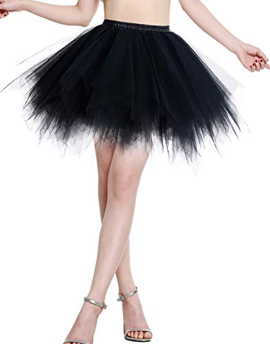 BeryLove Tutu Damenrock Tüllrock Kurz Ballet Tanzkleid Unterrock Cosplay Crinoline Rockabilly Petticoat für Karneval Partykleid BLP6008Black M